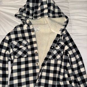 Black and White Plaid Button-Up Jacket
